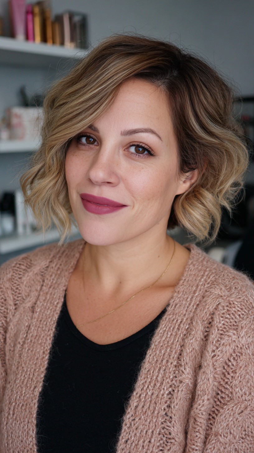 Softly Tousled Caramel Blonde Lob