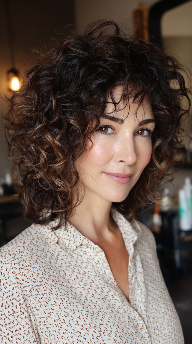 Softly Tousled Espresso Waves with Natural Highlights