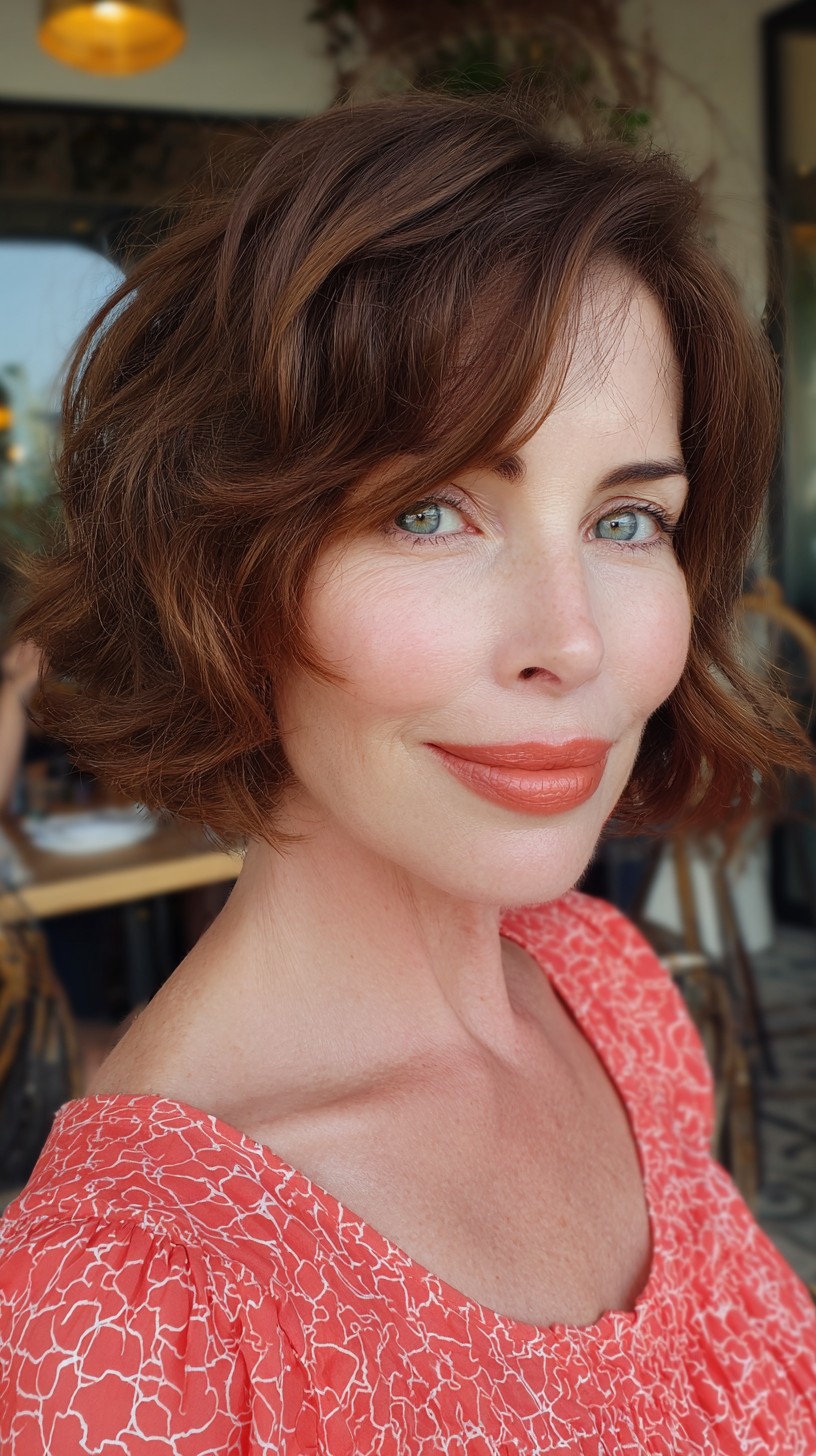 Sophisticated Chestnut Soft Waves Bob