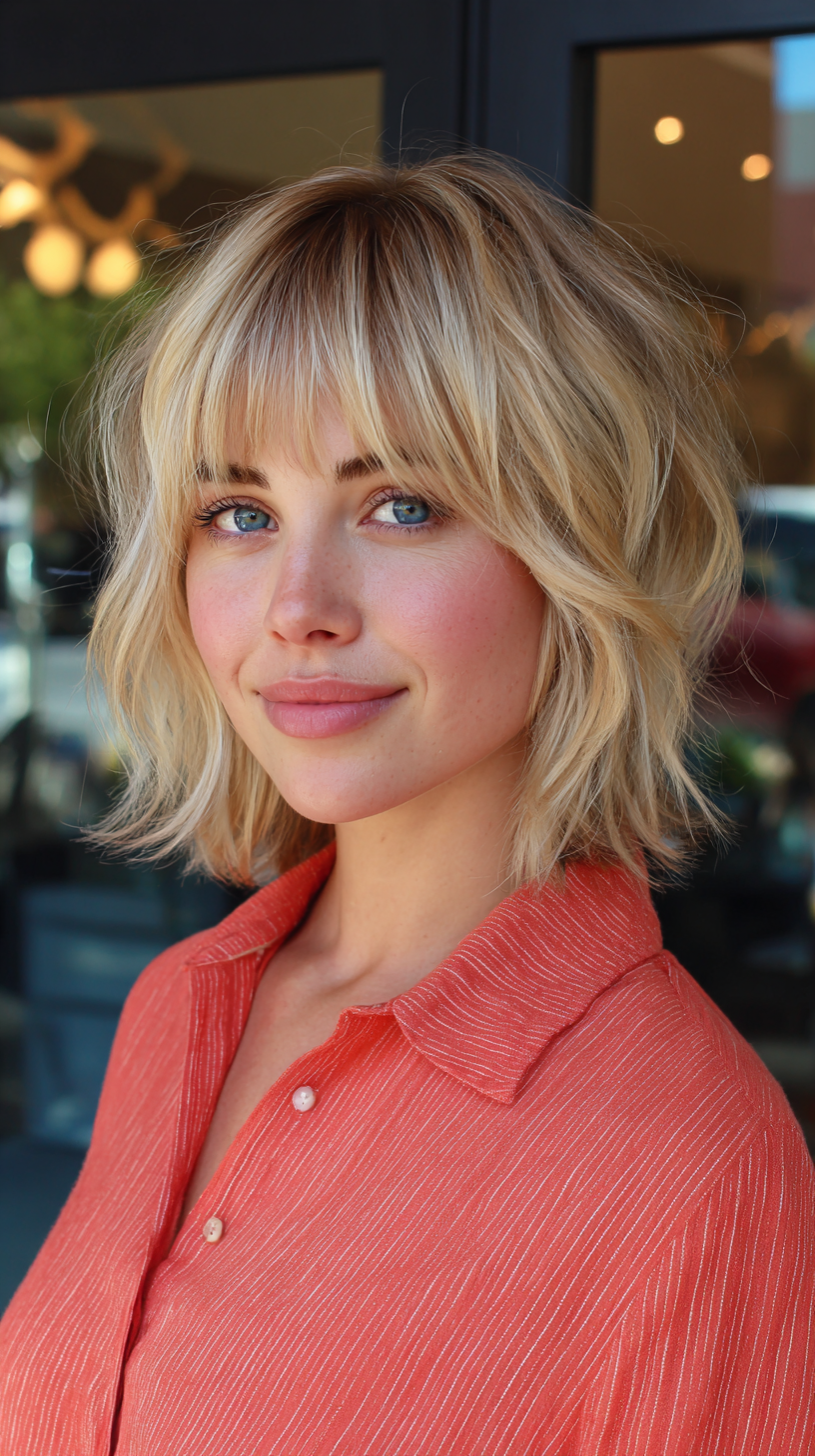 Textured Blonde Bob with Soft Bangs