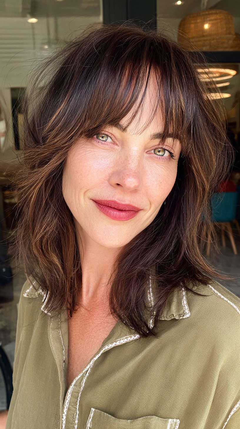 Textured Brunette Bob with Soft Highlights