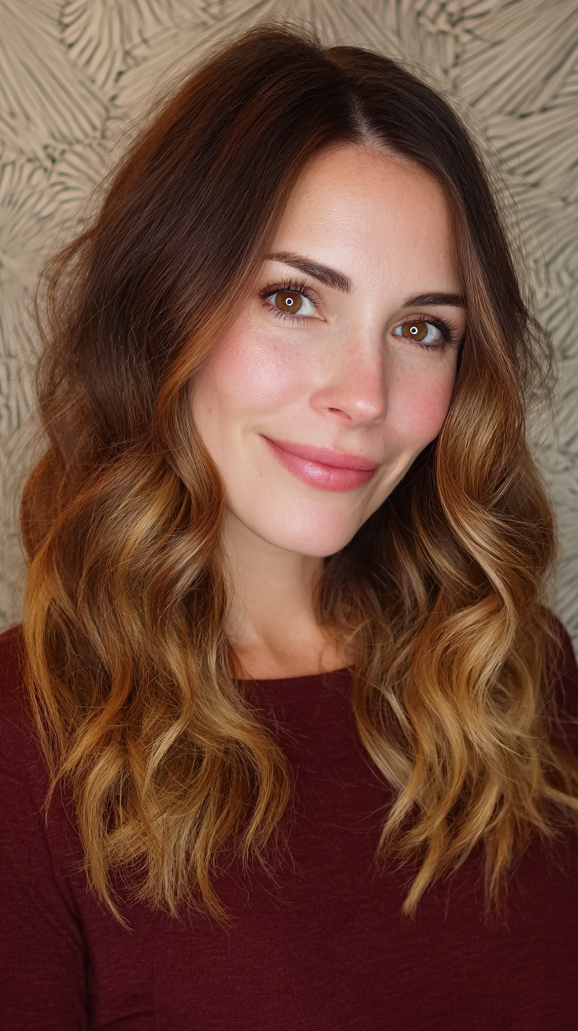 Textured Copper and Blonde Balayage with Defined Waves