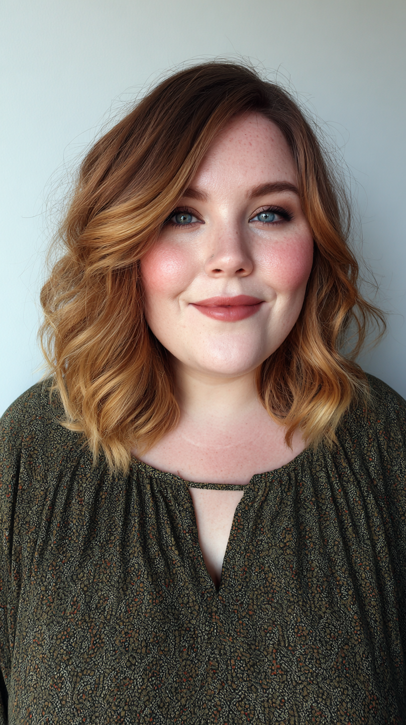 Textured Shoulder-Length Copper and Blonde Balayage