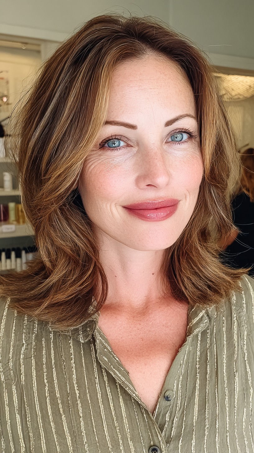 Textured Shoulder-Length Cut with Soft Copper Highlights