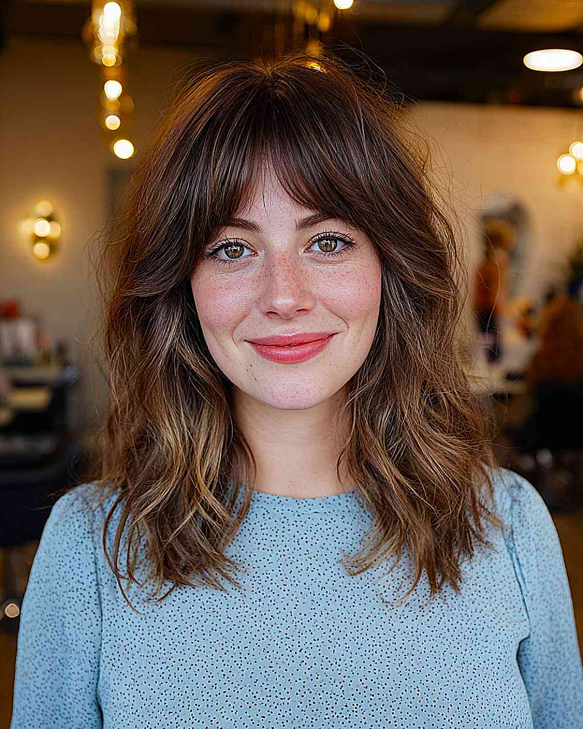 Textured Shoulder-Length Cut with Wispy Bangs