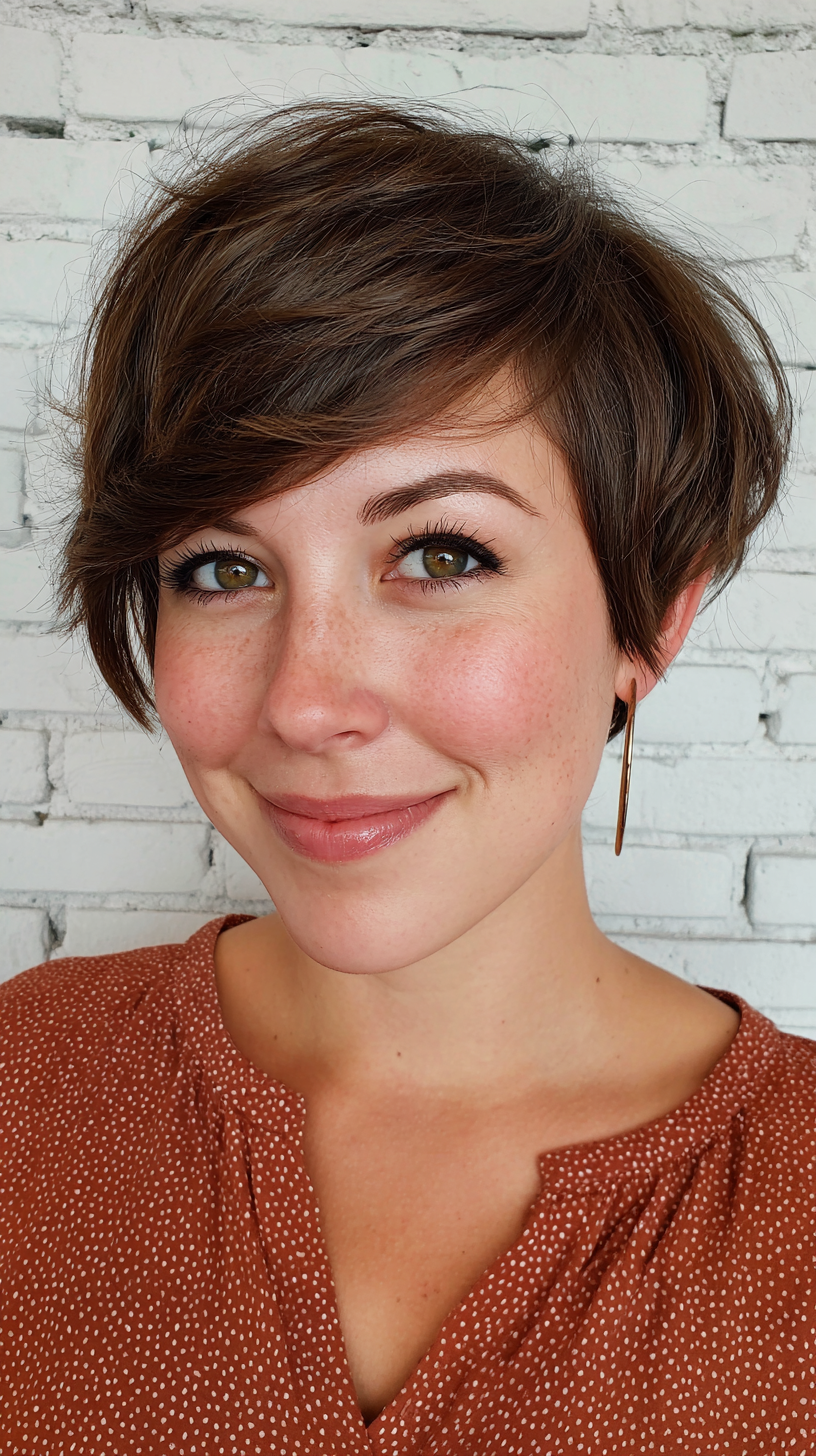 Textured Soft Pixie Bob with Side-Swept Bangs