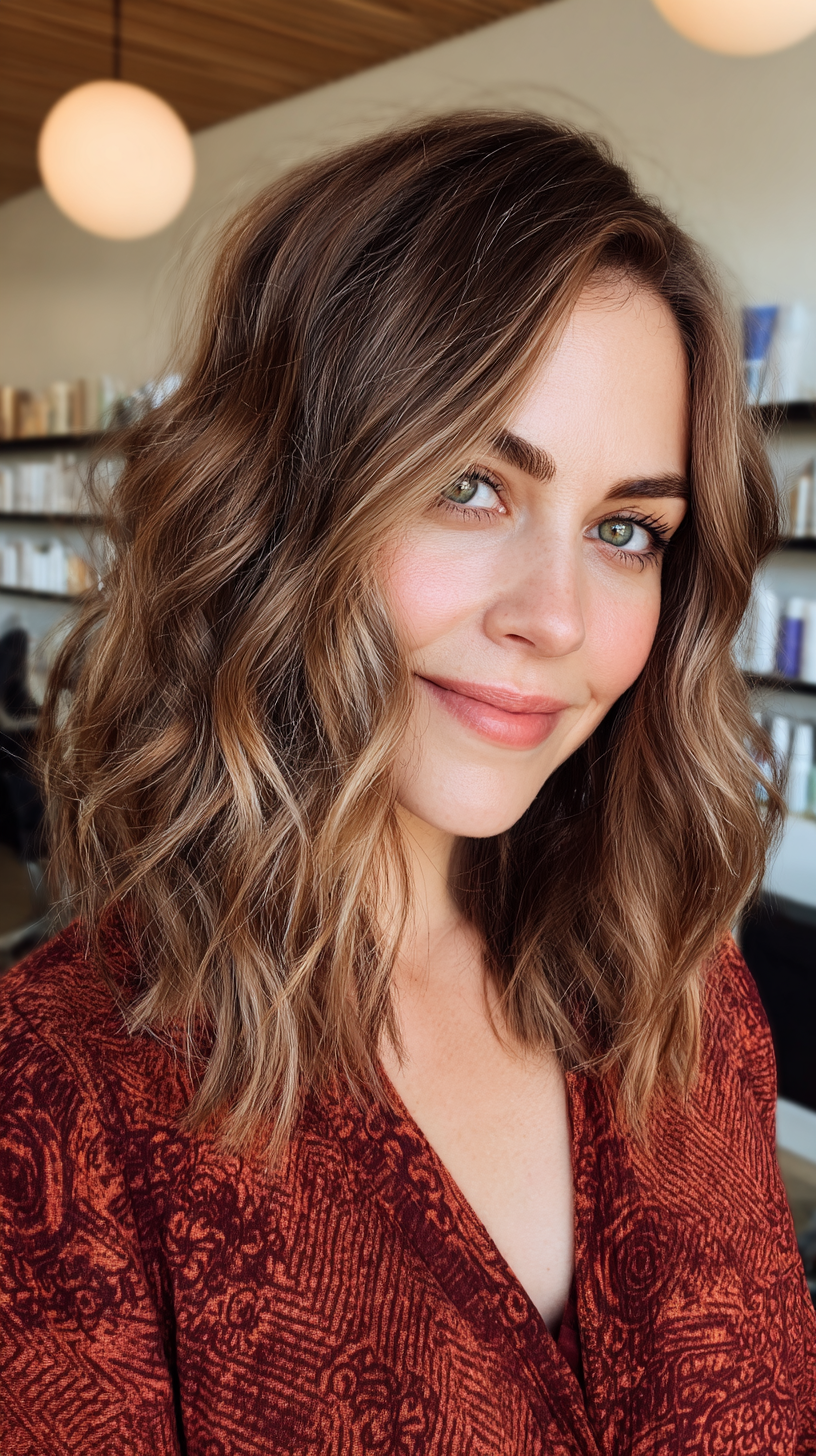 Trendy Copper and Blonde Balayage with Loose Waves