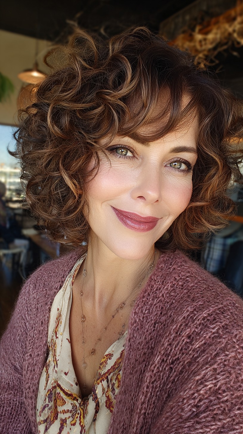 Vibrant Chestnut Curls with Dynamic Volume