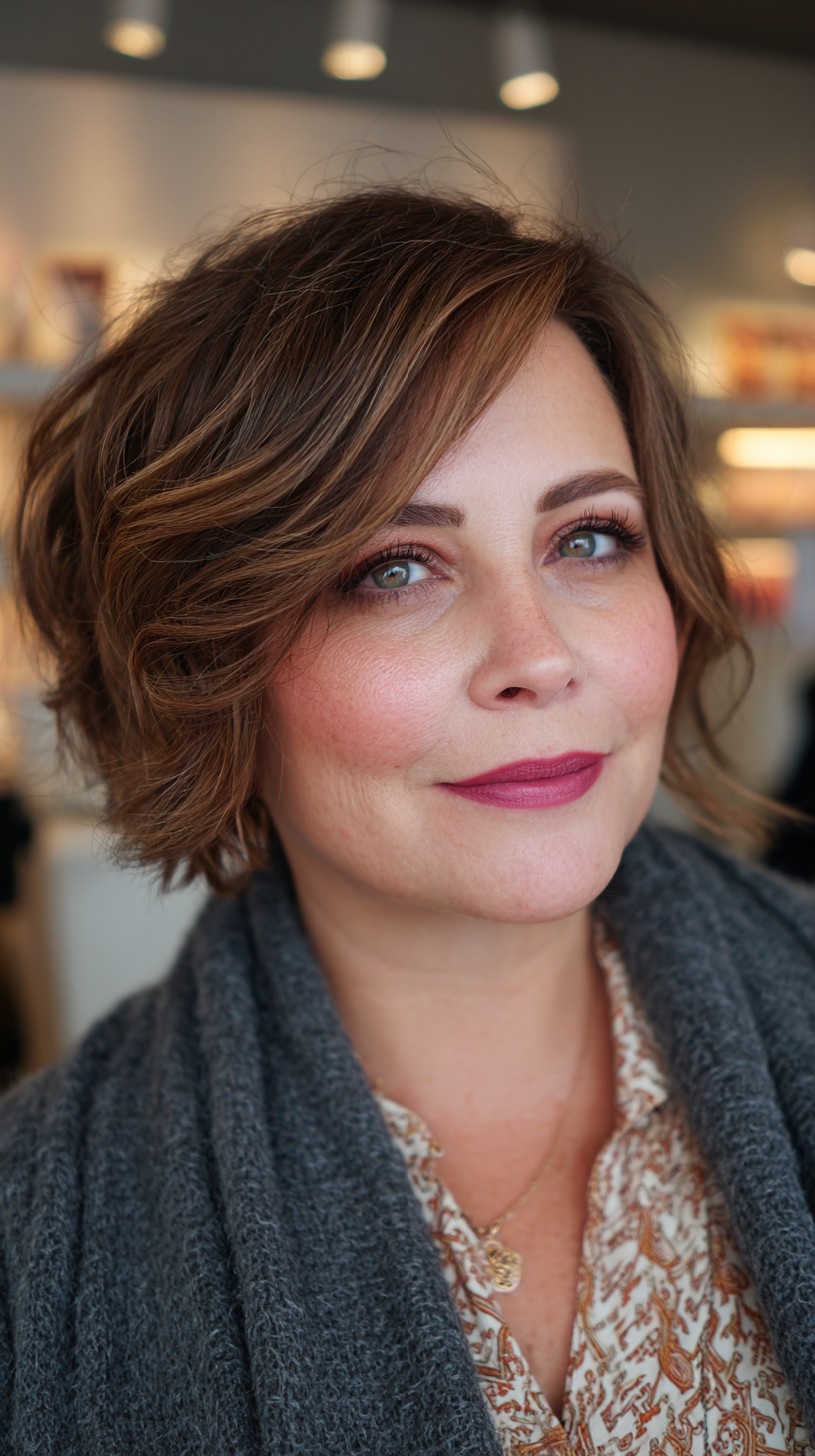 Voluminous Tousled Caramel Bob