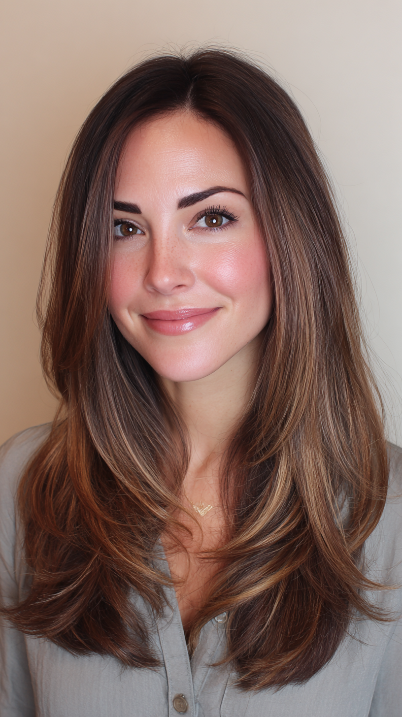 Warm Chestnut Layered Cut with Subtle Highlights