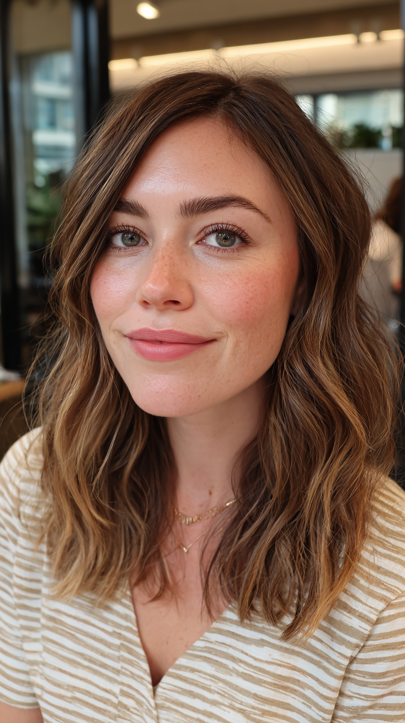 Warm Copper and Blonde Balayage with Soft Textured Waves