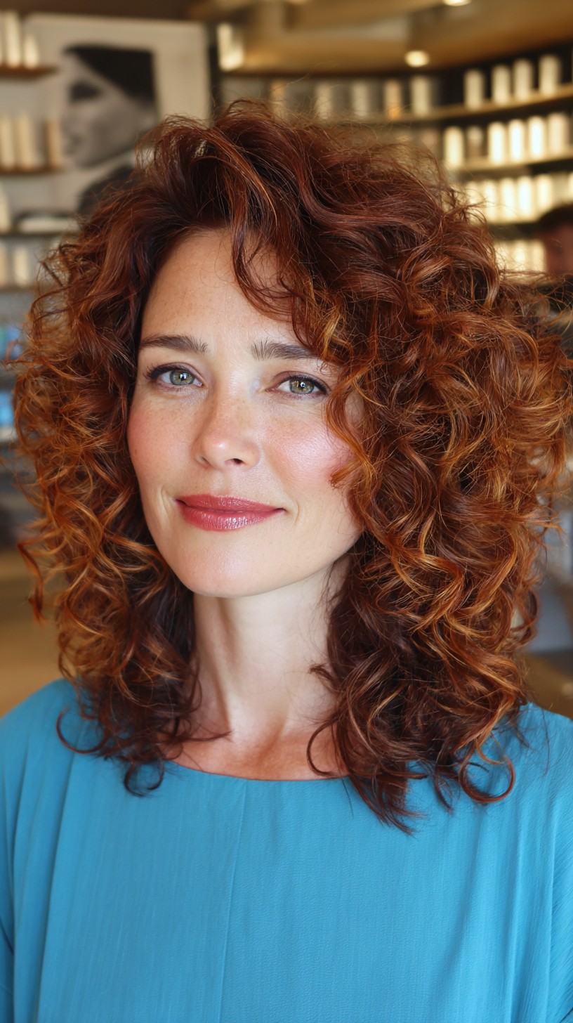 Whimsical Copper Curls with Layered Depth