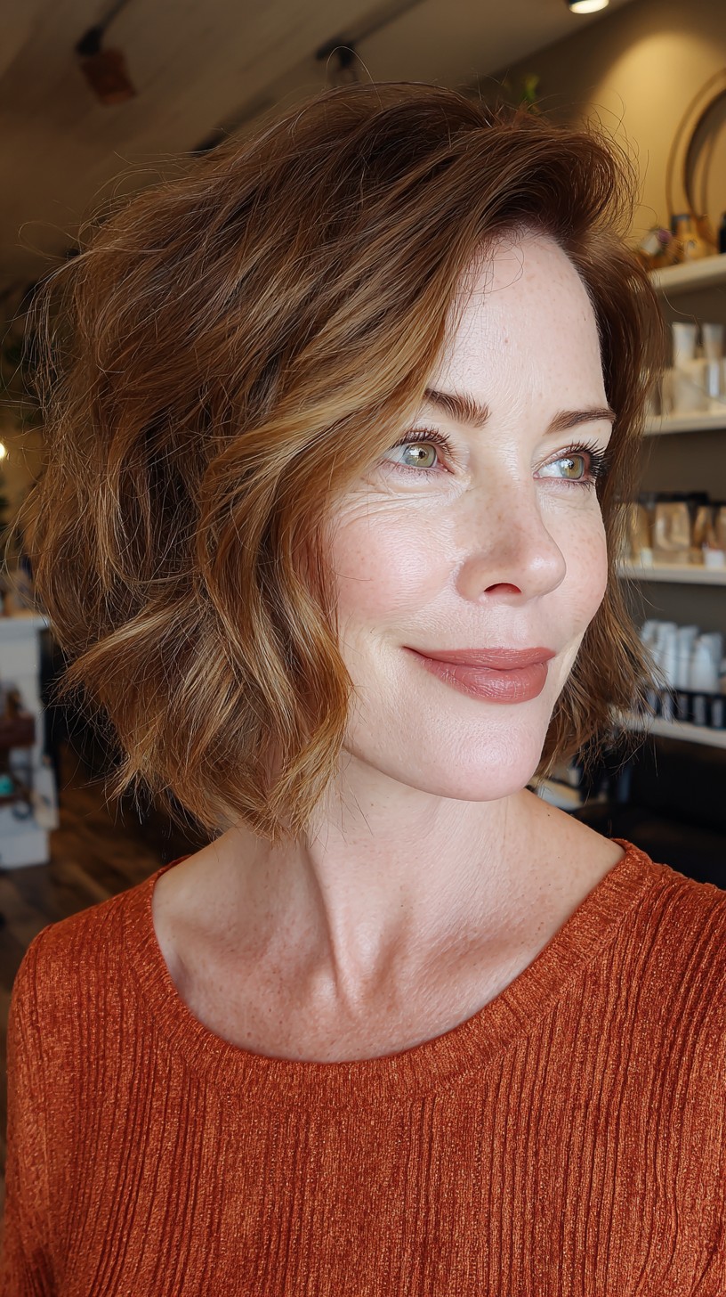 Windswept Copper Bob with Textured Waves