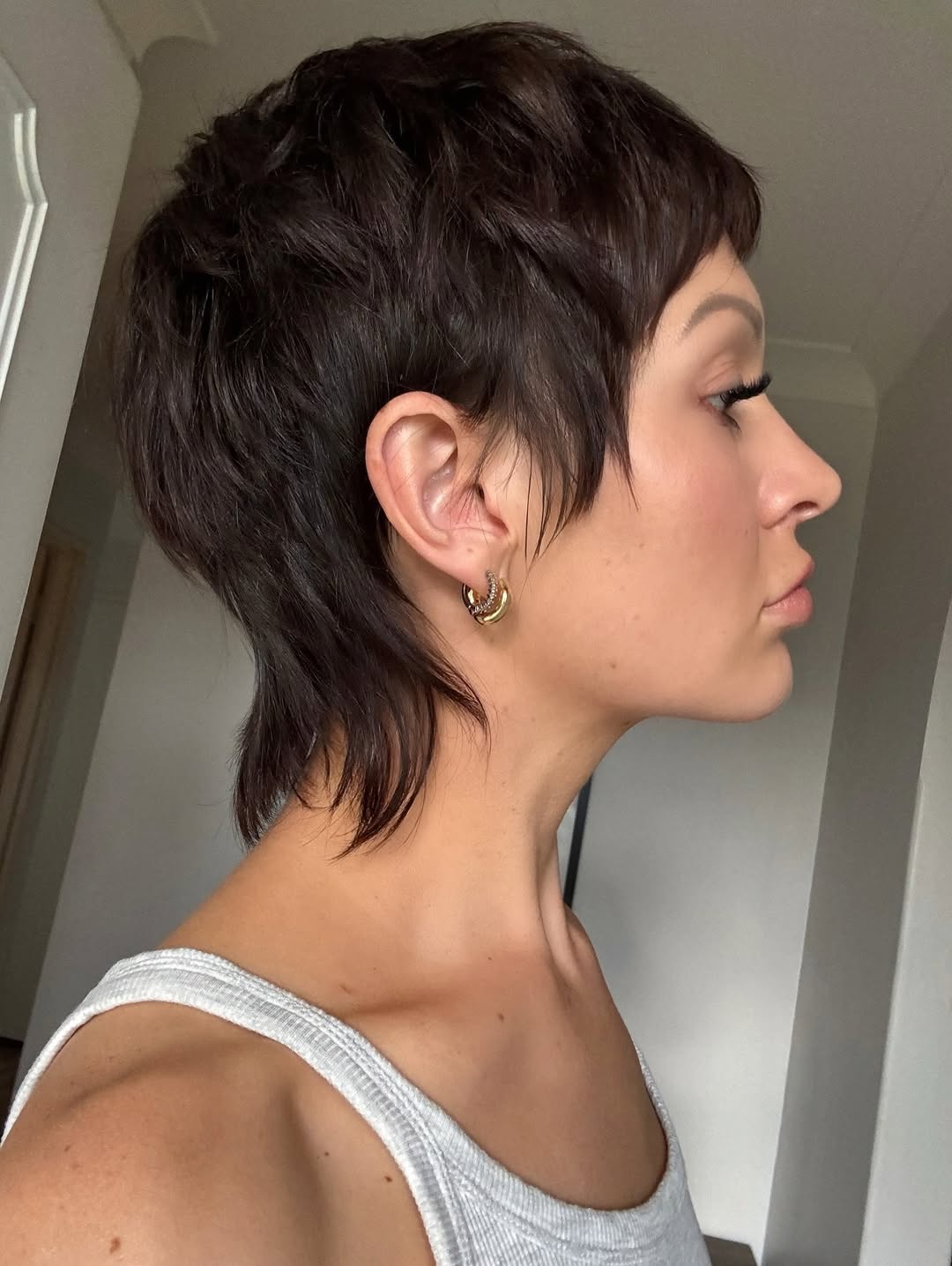 Brunette Textured Pixie with Tapered Neckline