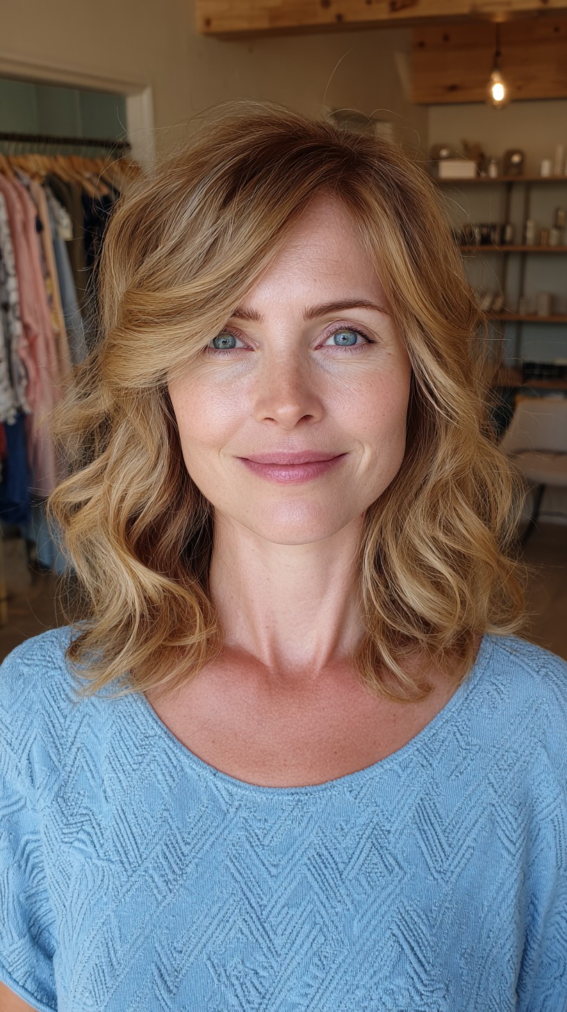 Casual Golden Waves with Soft Side Bangs