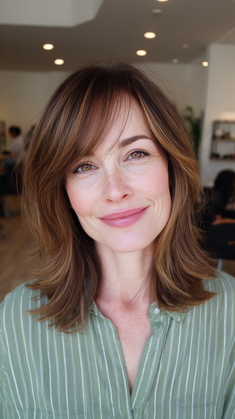 Charming Tawny Layers with Face-framing Side Bangs