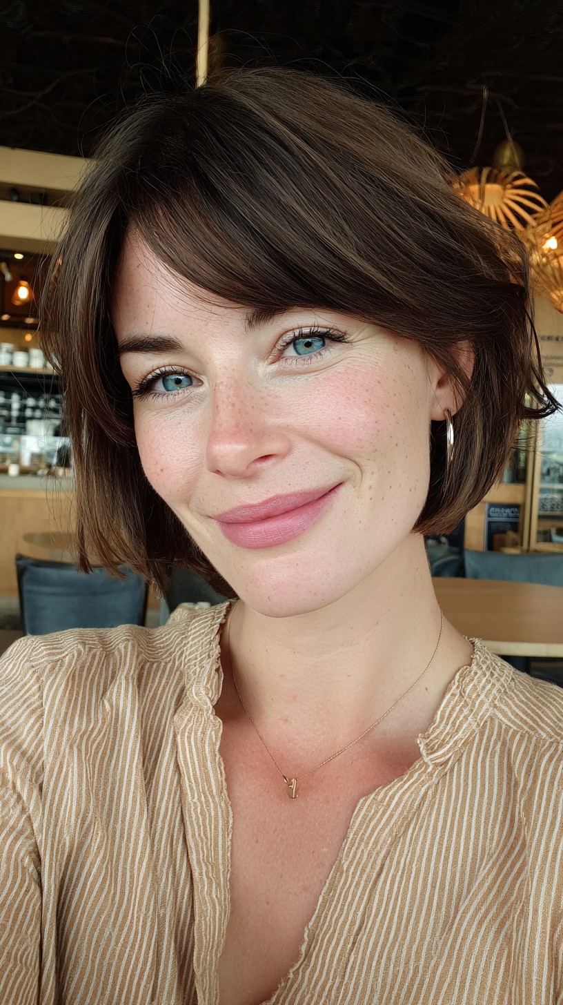 Chic Brunette Bob with Textured Side Bangs