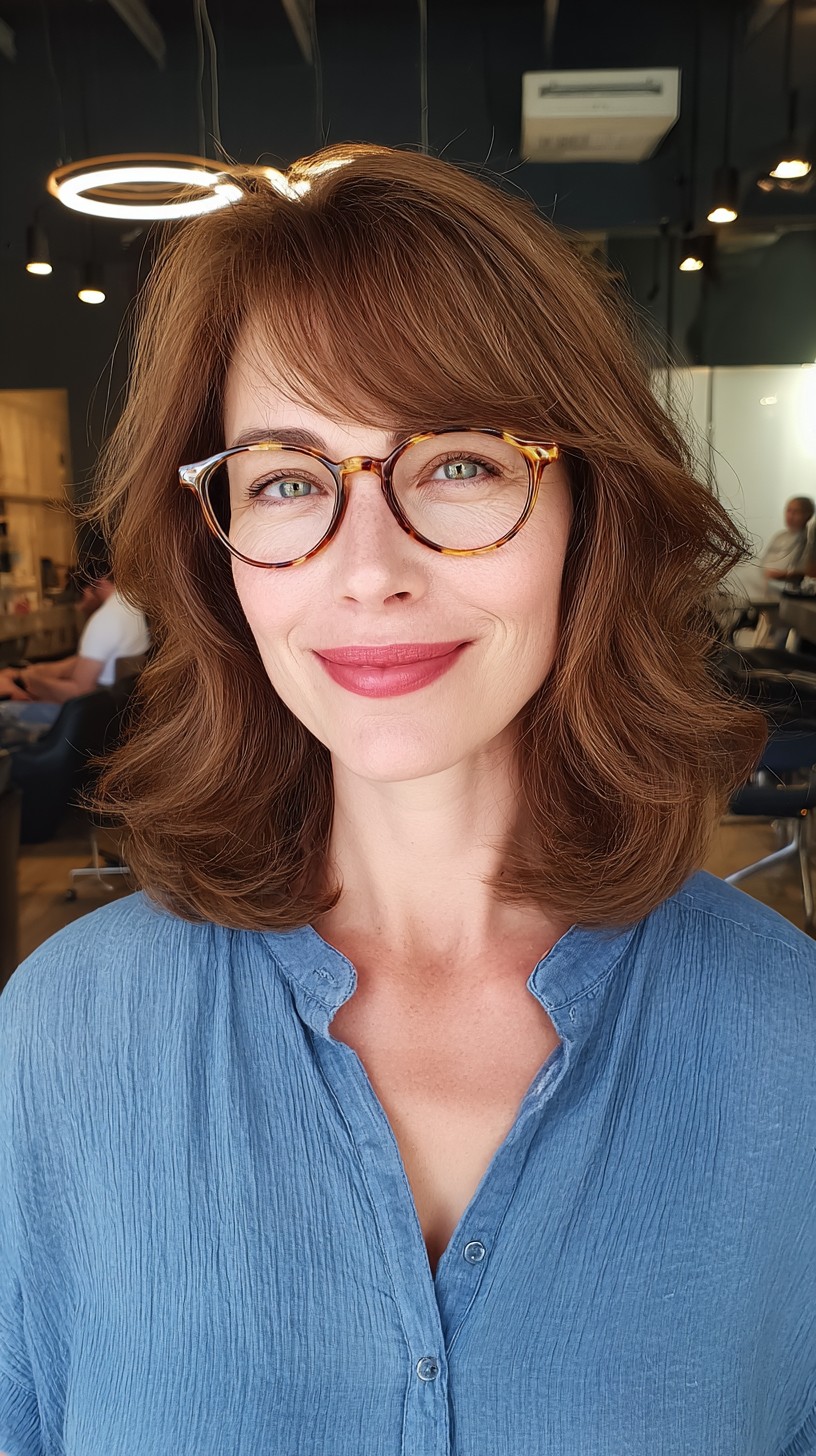 Effortless Mid-Length Cut with Side Swept Bangs