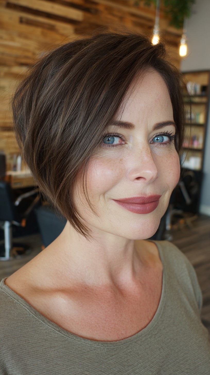 Elegant Espresso Stacked Bob with Side Sweep