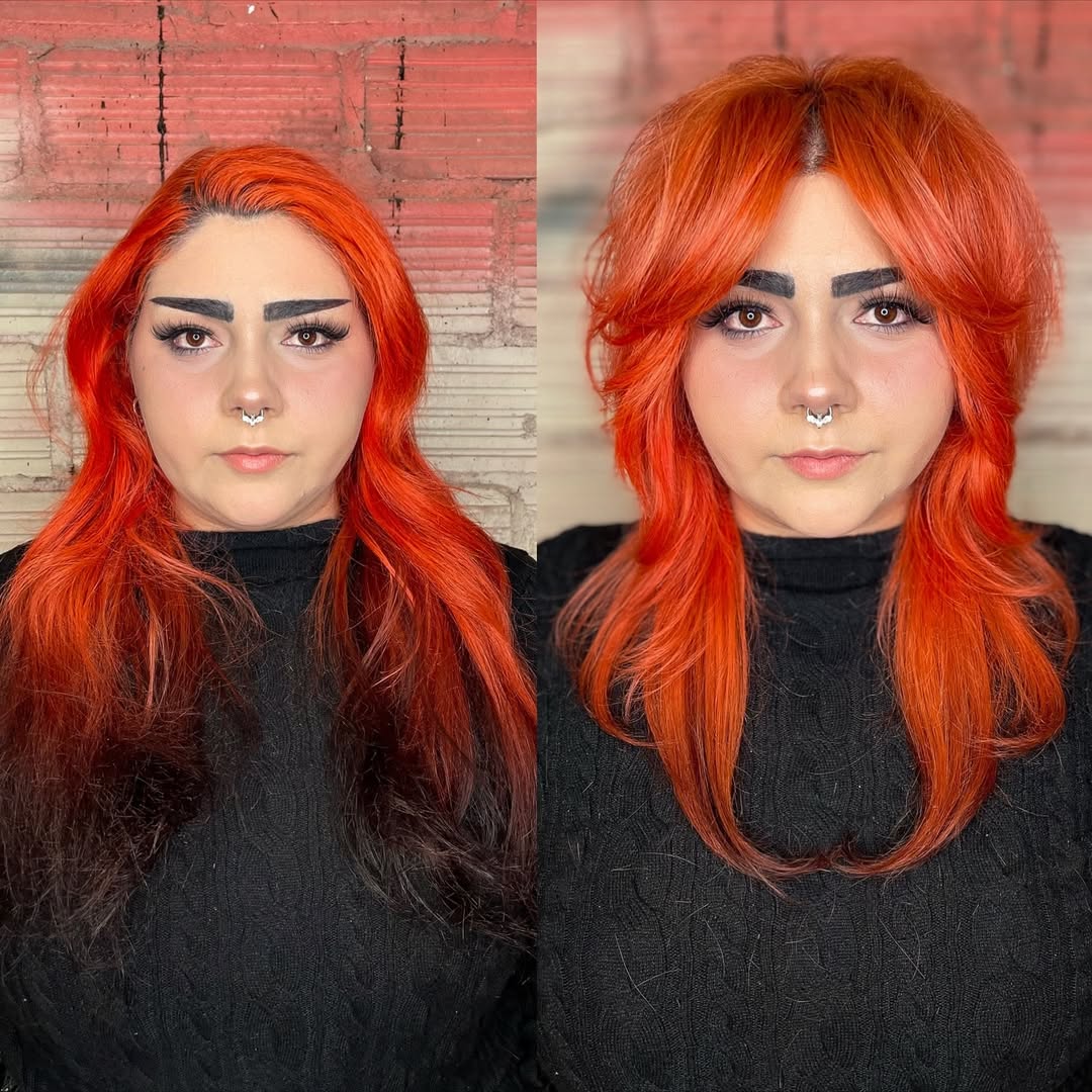 Fiery Orange Waves with Bold Face-Framing Layers