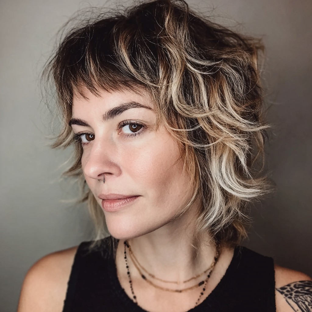 Playful Blonde Waves with Contrasting Roots