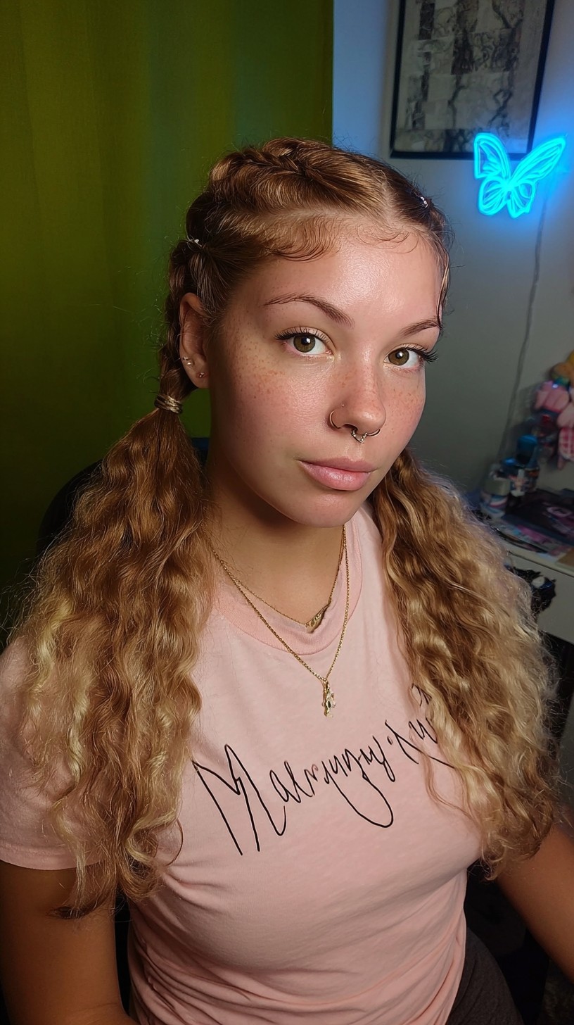 Playful-Curled-Pigtails-with-Intricate-Crown-Braid