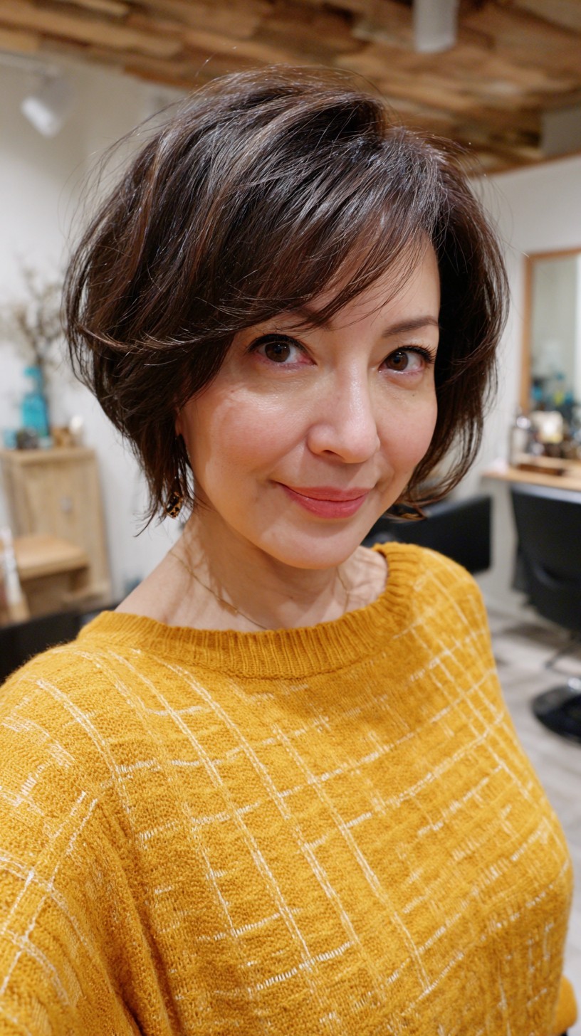 Polished Espresso Bob with Swooping Bangs