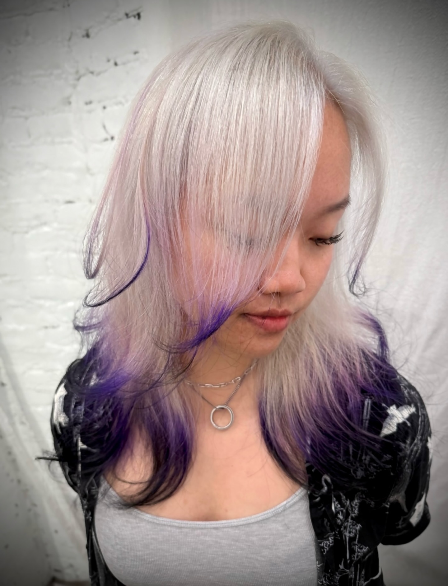 Silver-Platinum Pixie Cut with Vivid Purple Accents