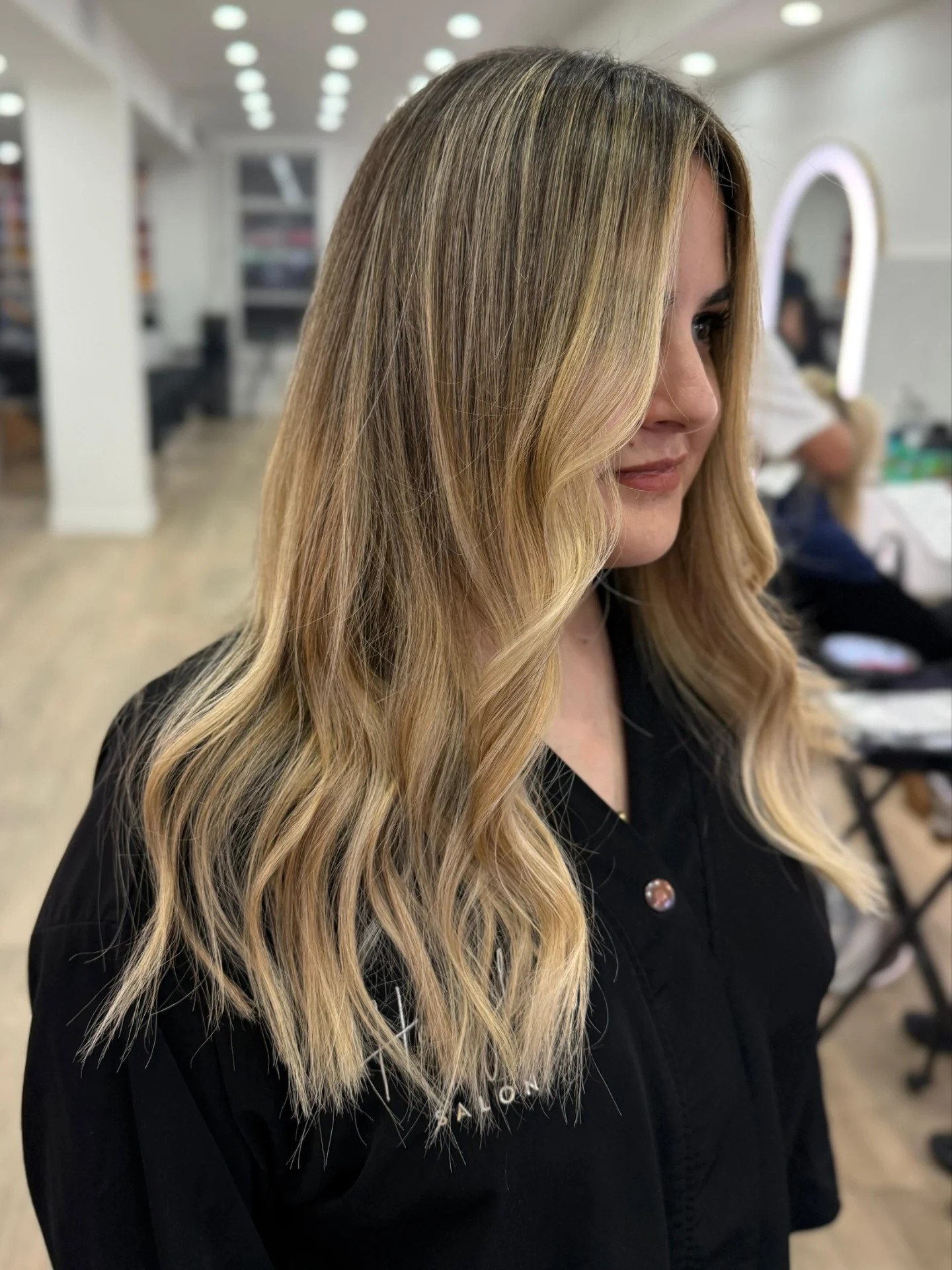Soft Golden Ombre Waves with Face-Framing Layers