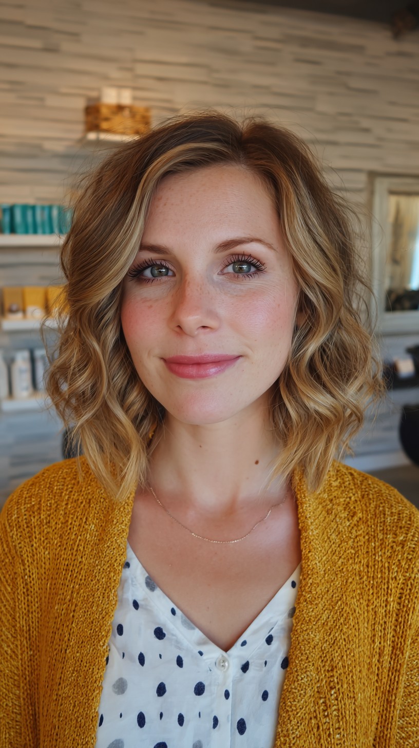 Soft Golden Tousled Waves with Natural Highlights