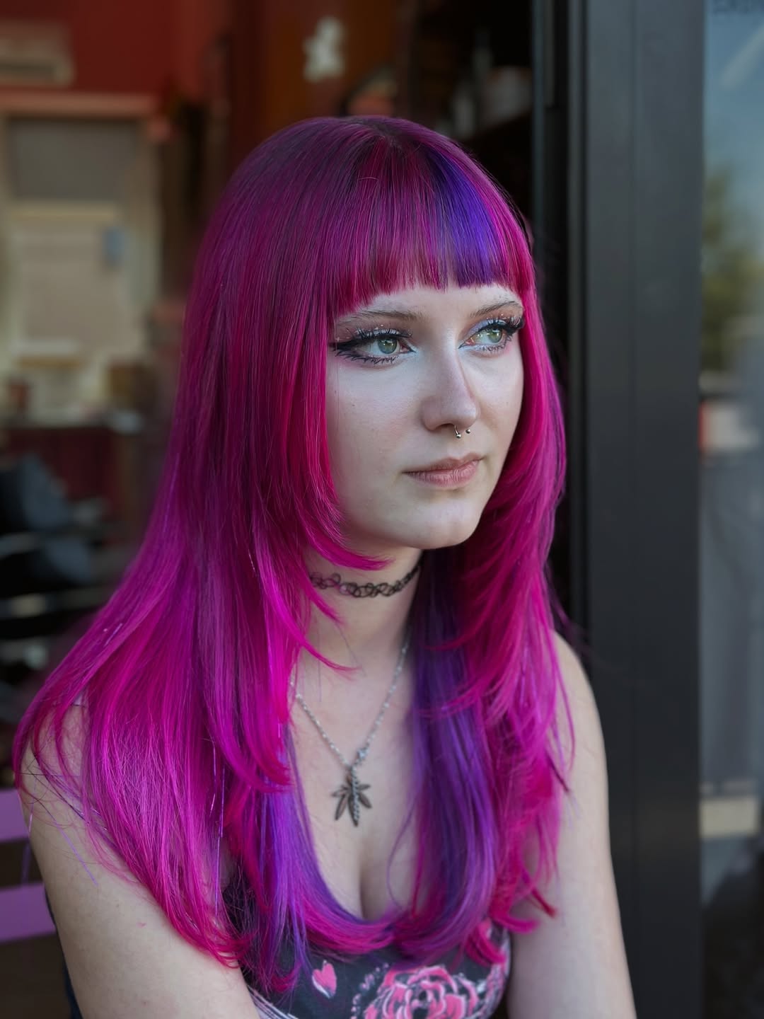 Striking Magenta Melt with Soft Bangs