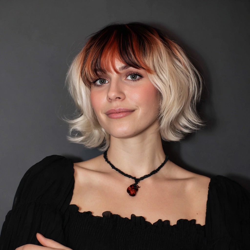 Striking Two-Tone Bob with Artistic Copper Streaks
