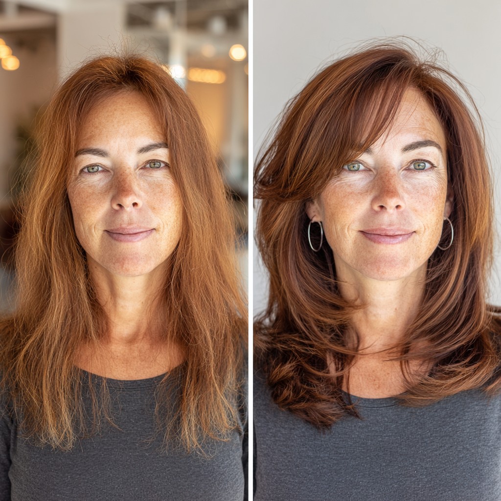 Transformative Shoulder-Length Cut with Volumizing Side Bangs