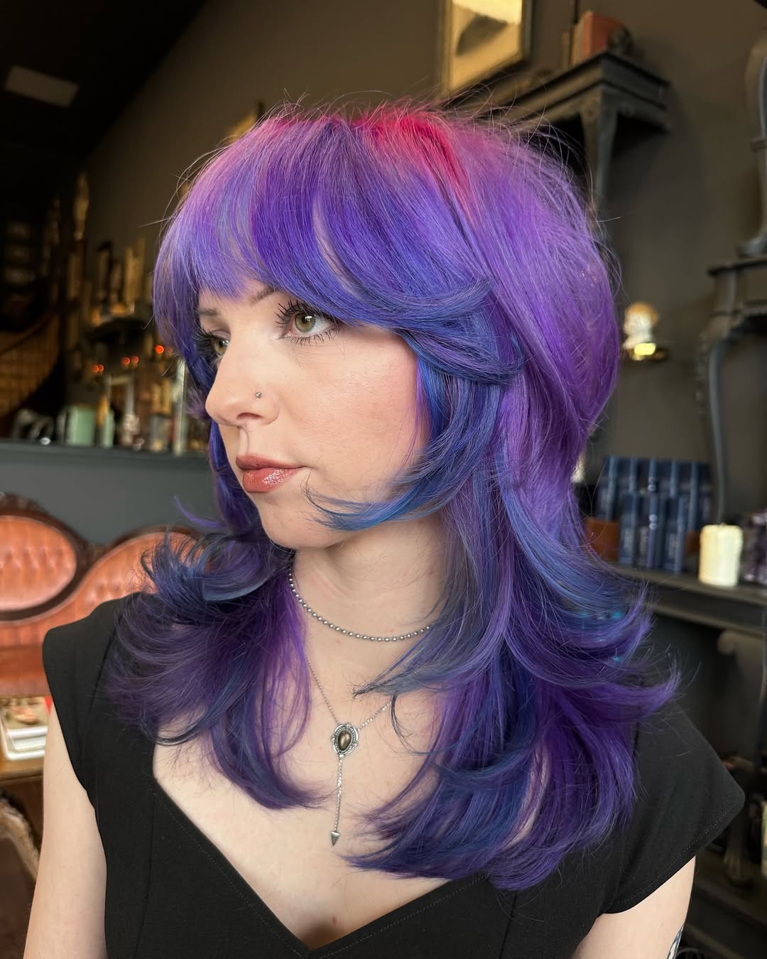 Vivid Violet and Magenta Asymmetrical Bob