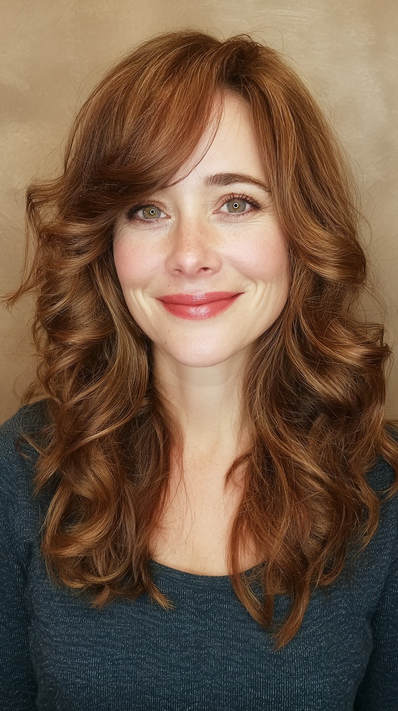 Warm Auburn Curls with Soft Side Fringe