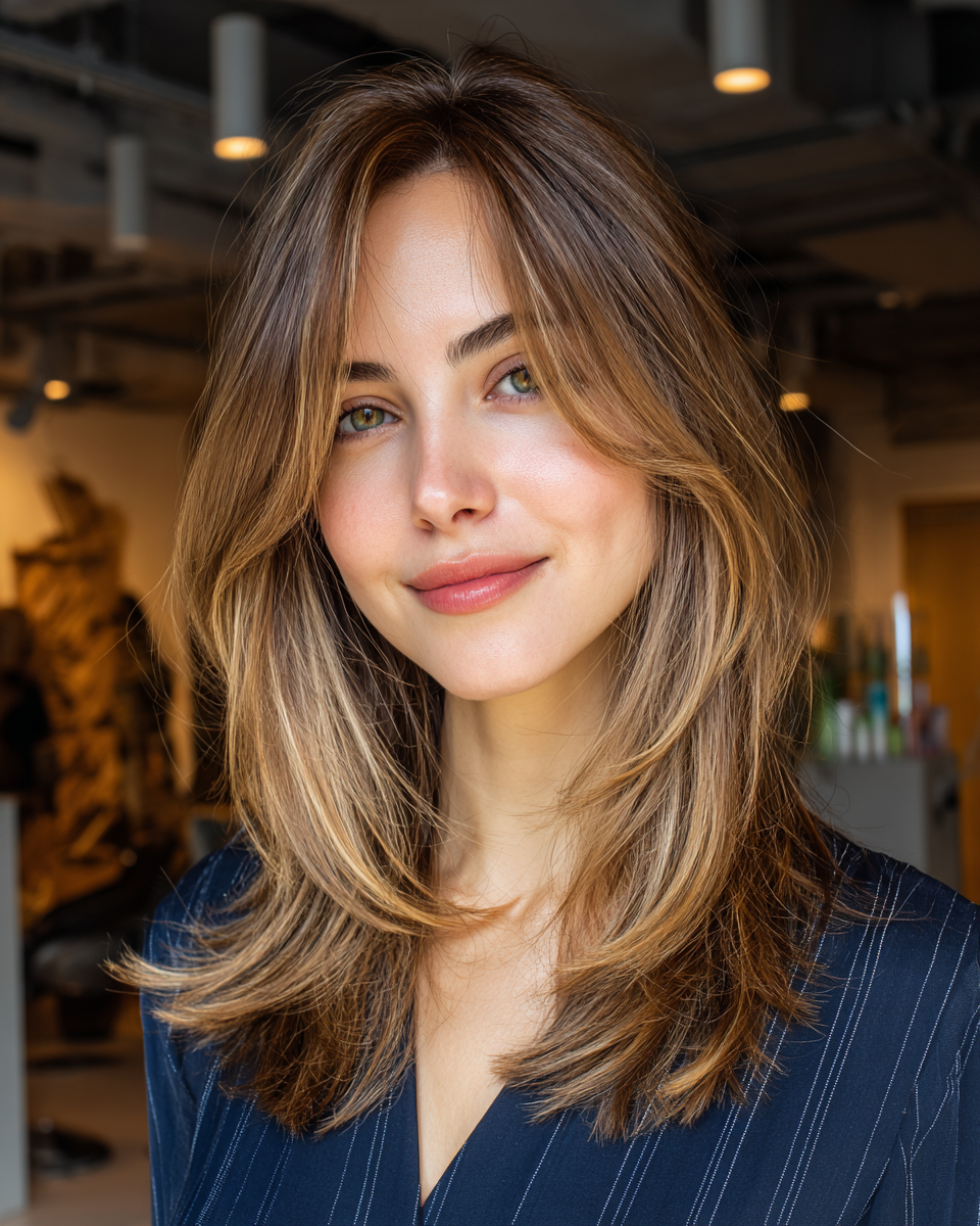 Chic Long Layers with Subtle Balayage Highlights