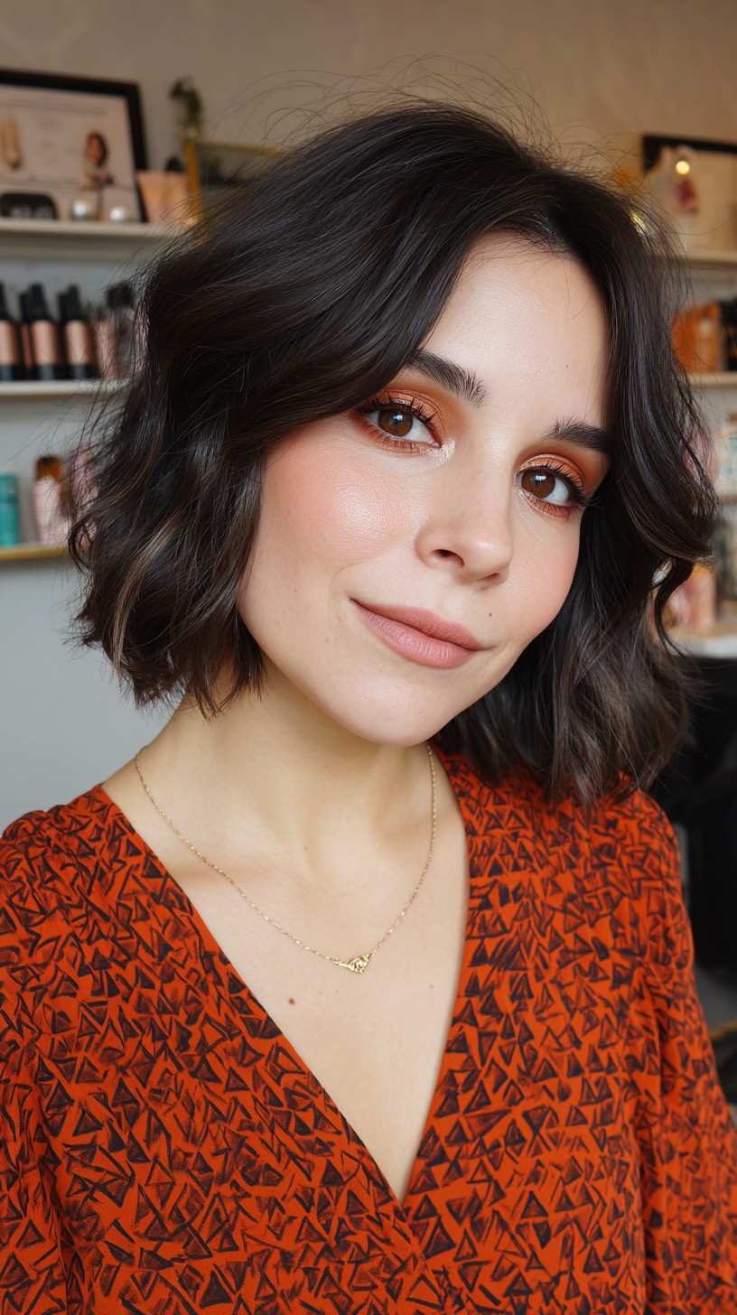 Deep Espresso Tousled Bob with Textured Ends