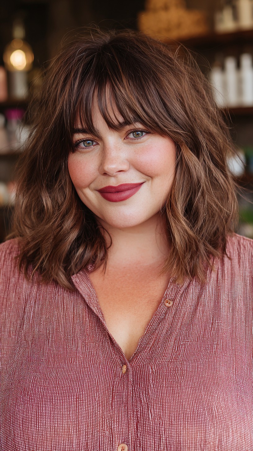 Effortless Medium-Length Waves with Textured Bangs