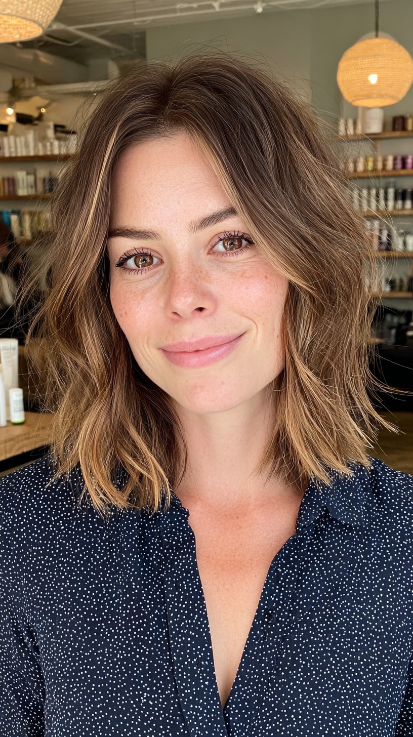 Effortlessly Chic Choppy Medium-Length Cut with Textured Layers