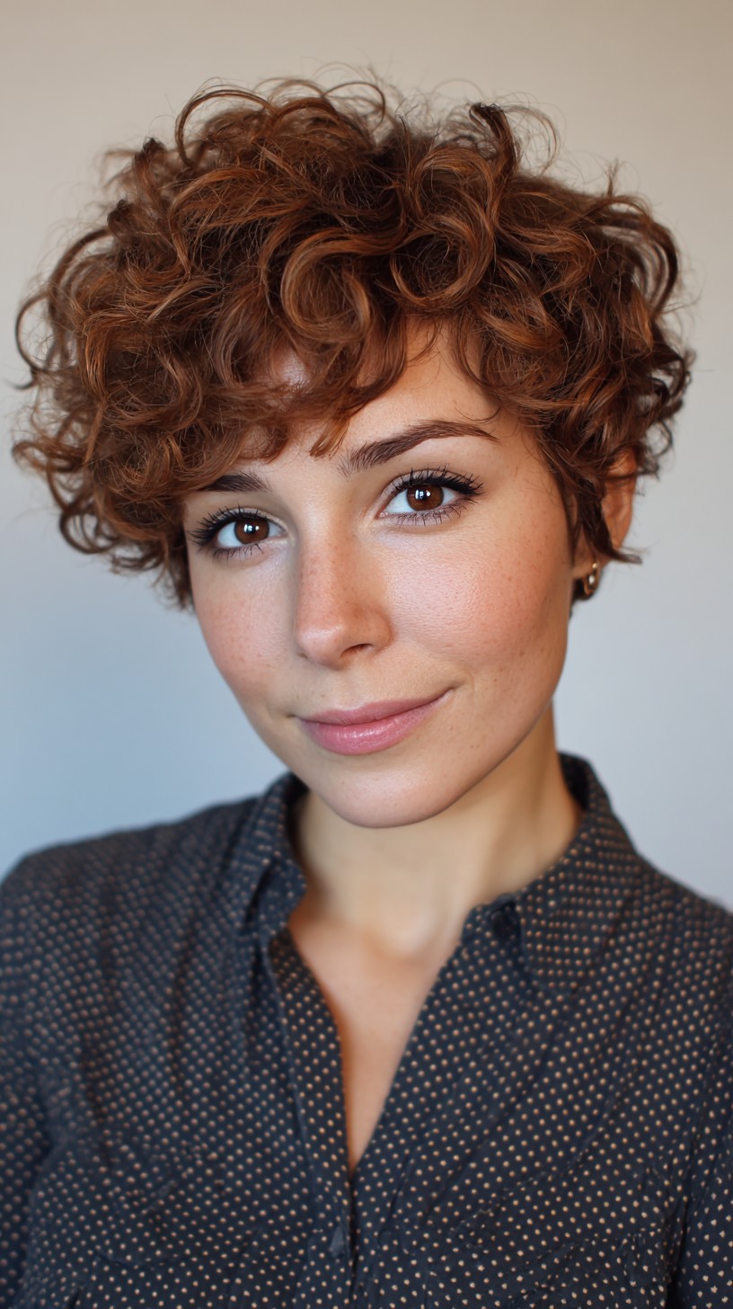 Effortlessly Chic Copper Curly Pixie