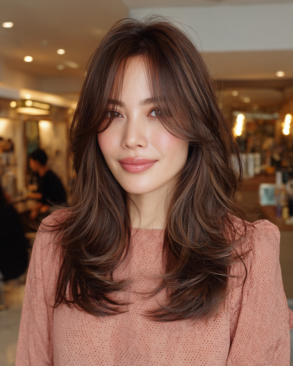 Elegant Long Layers with Soft Face-Framing Highlights