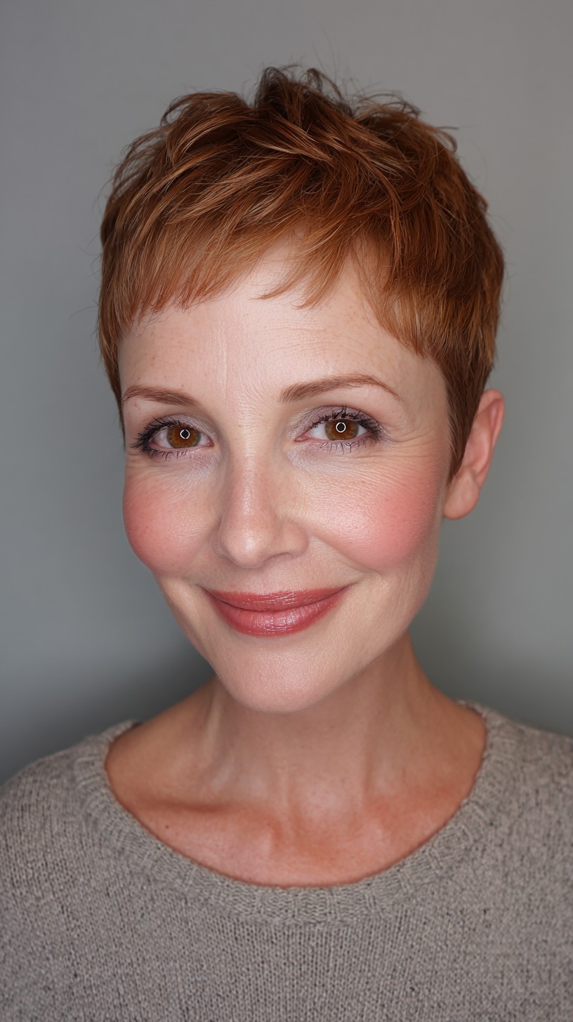 Fiery Copper Feathered Pixie Cut