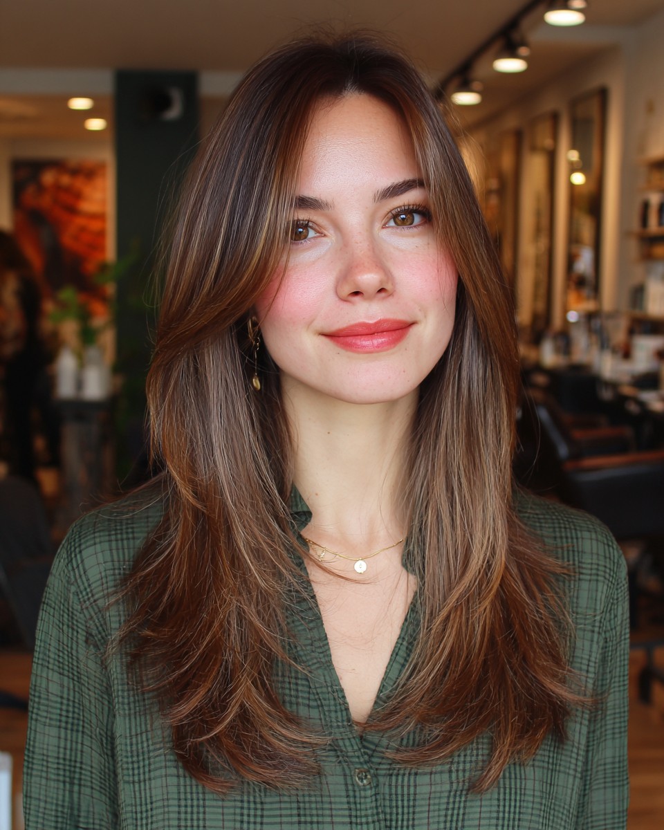 Glossy Chestnut Waves with Seamless Layers