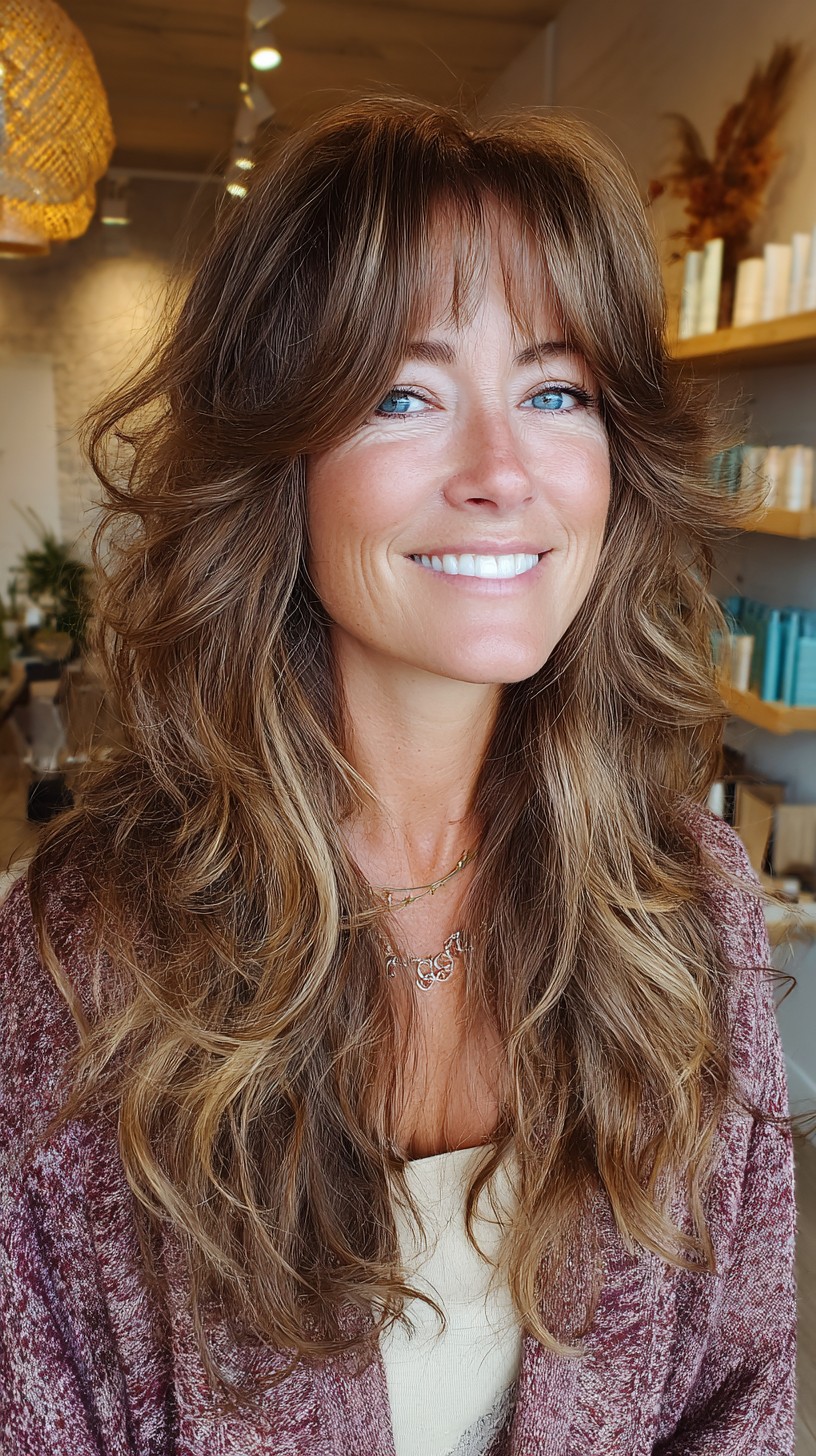 Layered Chestnut Waves with Soft Fringe