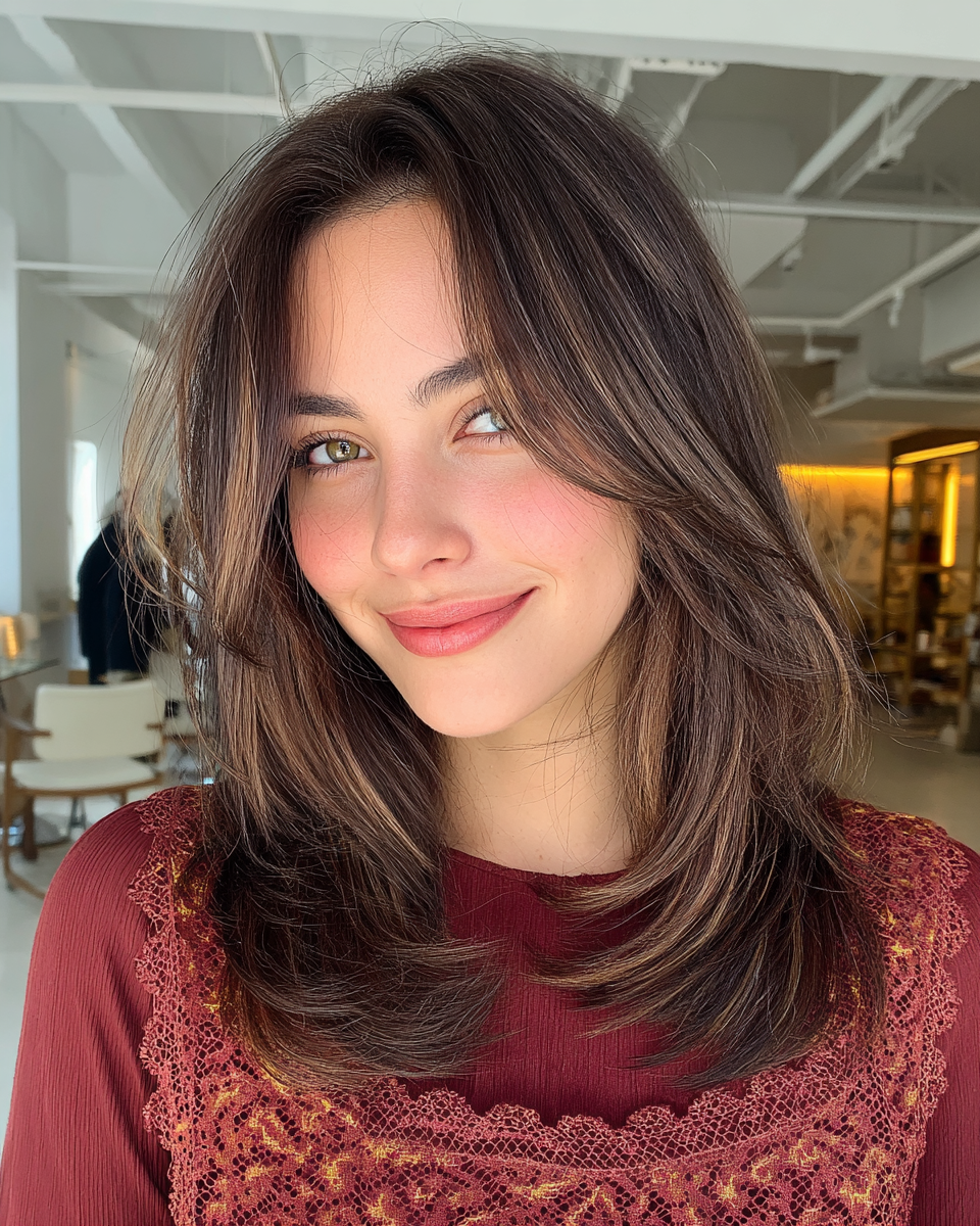 Modern Long Layers with Soft Face-Framing Highlights
