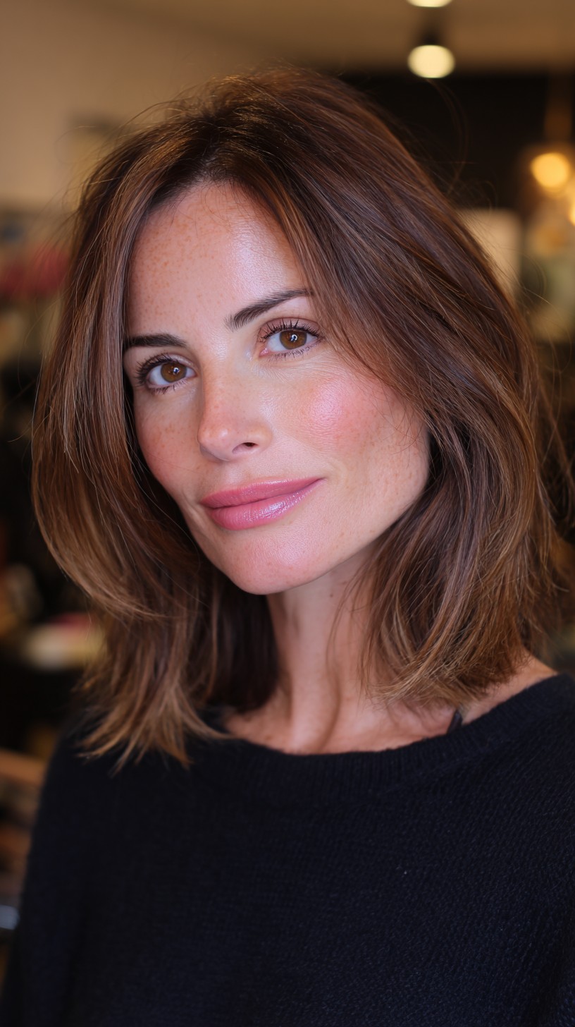Modern Soft Brunette Bob with Natural Highlights