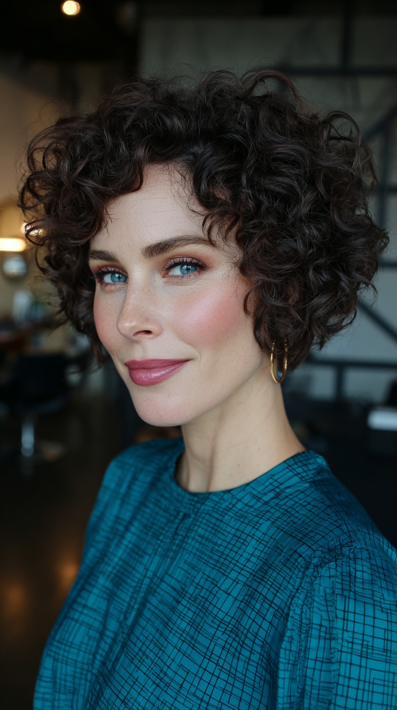 Naturally Enhanced Curly Pixie with Deep Side Part