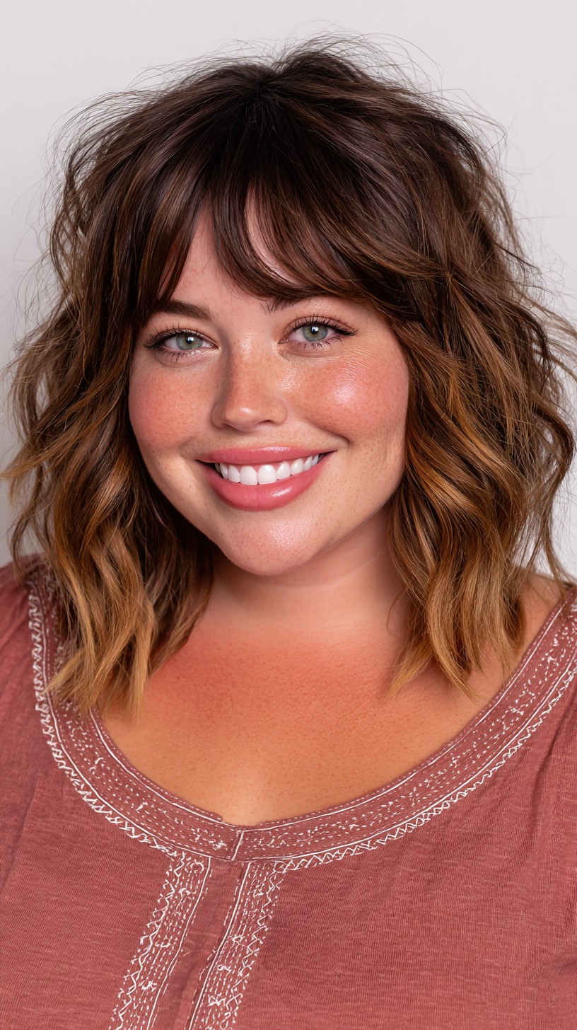 Playful Caramel Waves with Wispy Fringe