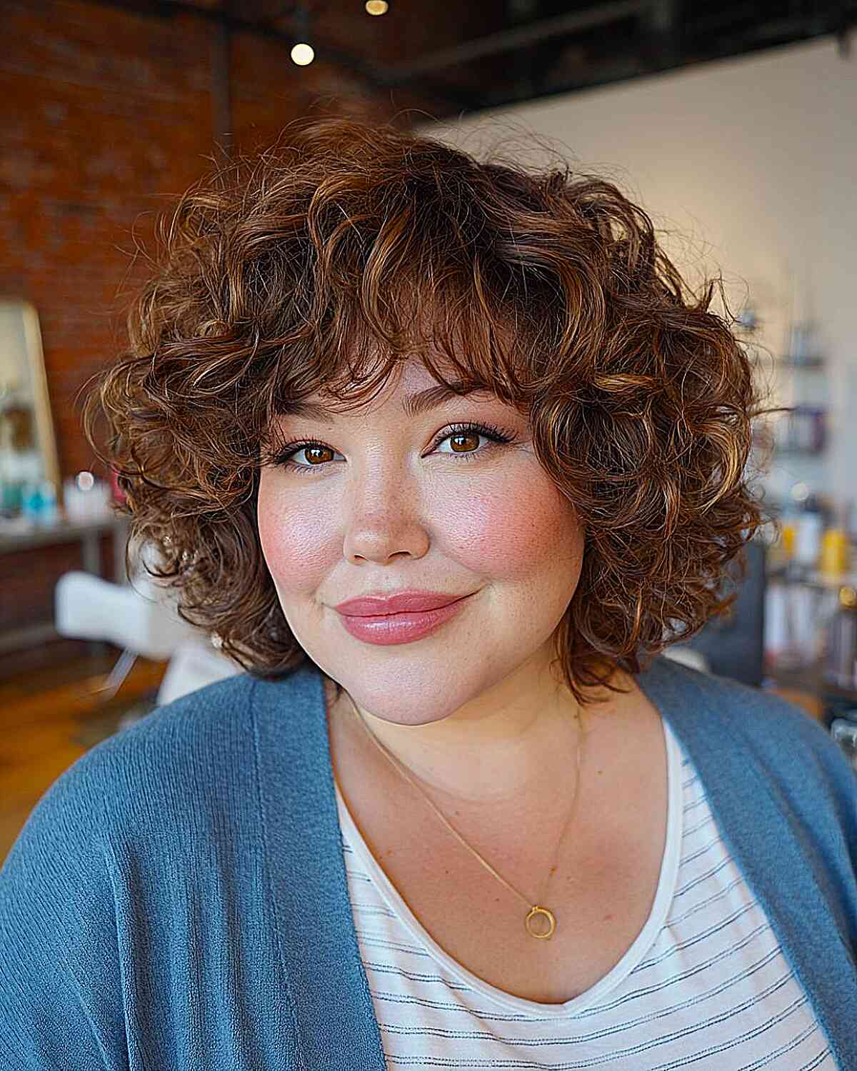 Playful Curly Bob with Soft Bangs