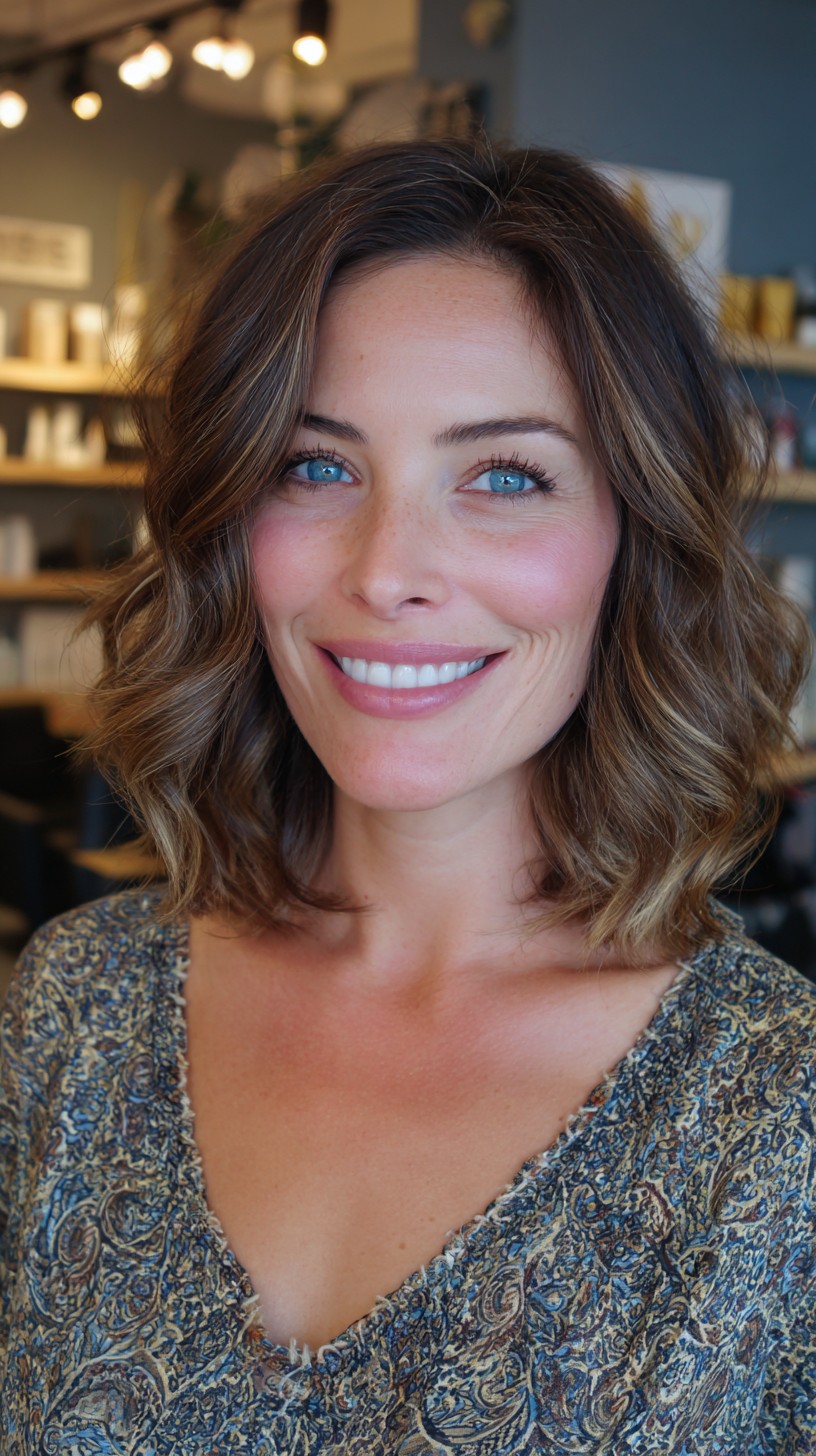 Soft Brunette Balayage with Sunkissed Waves